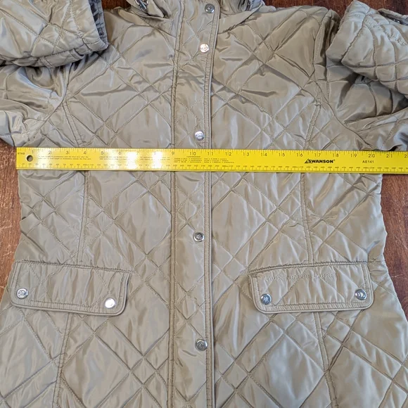 Lauren Ralph Lauren Quilted Jacket Black Label Hooded Coat Beige Classy Used L - Picture 6 of 12
